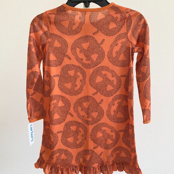 Carter's Toddler Girls Orange Jack-O'-Lantern Pumpkin Print Night Gown Size 5T - Picture 3 of 3